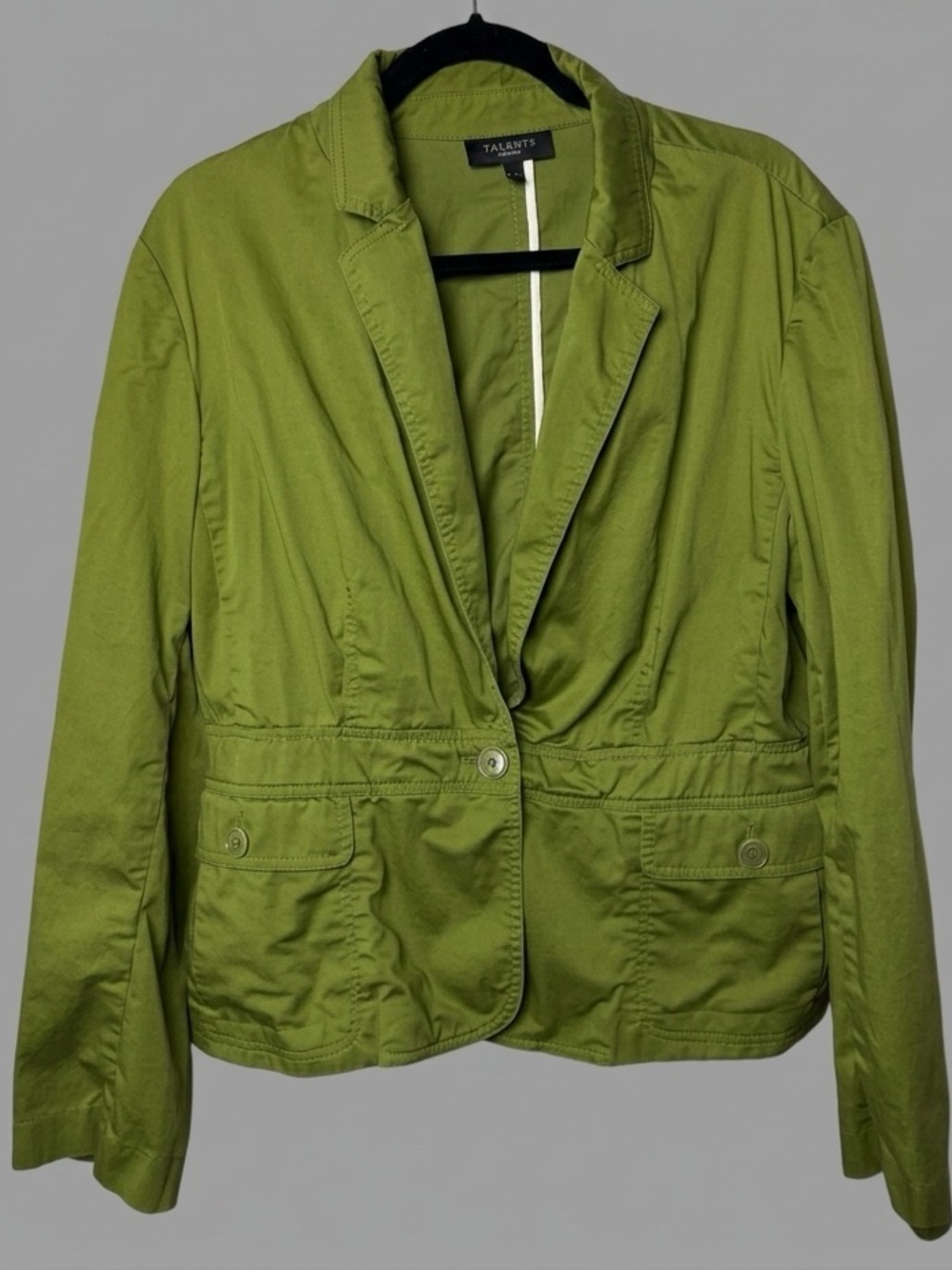 Talbots Blazer Green Jacket Safari SZ 16 Cotton Twill Olive Office
